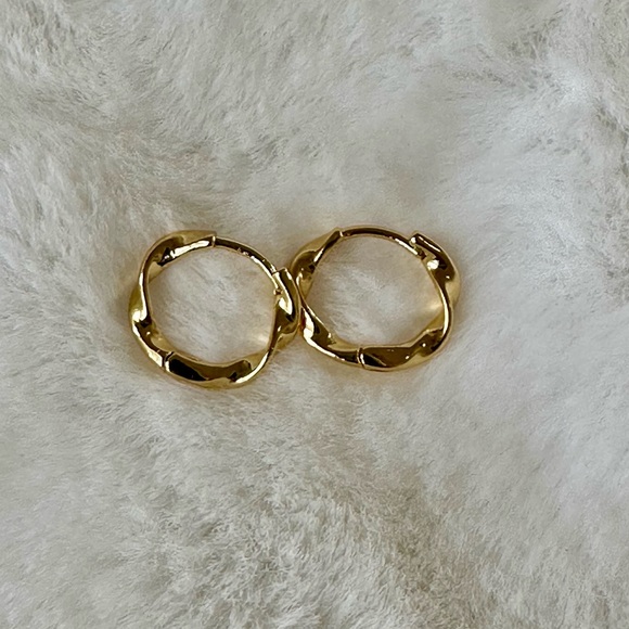 Gold Plated Twist Small Hoop Earrings - Picture 2 of 2